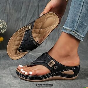 Comfort Fit Black Wedge Sandals - Women